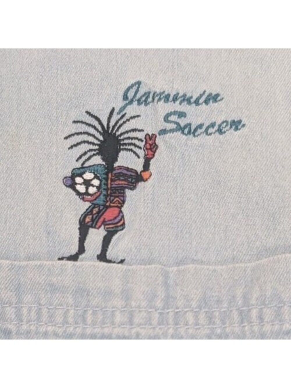 Insane Vintage 80s Cryk Chambray Shirt Mens L Long Sleeve Rasta Jammin Soccer - Picture 8 of 16